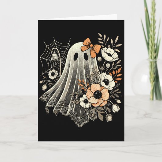 Carte Fantôme d'Halloween avec fleurs vintage (Devant)