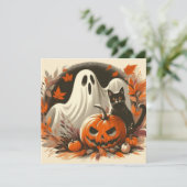 Carte Fantôme d'Halloween, Jack-'o-lantern et Chat Noir  (Debout devant)