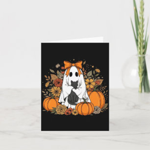 Carte Fantôme d'Halloween tenant un chat noir floral gro