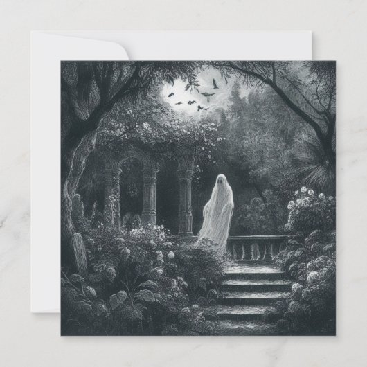 Carte Fantôme éffrayant dans Garden Graveyard Goth Vinta (Devant)