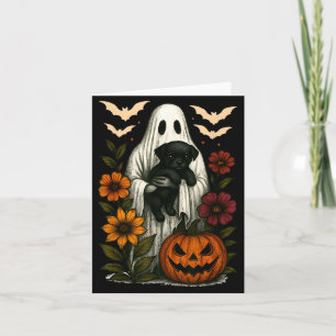 Carte Fantôme Floral Chien Noir Coquette Drôle Halloween