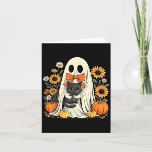 Carte Fantôme Mignon Avec Citrouille D'Halloween De Chat (Devant)