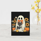 Carte Fantôme Mignon Avec Citrouille D'Halloween De Chat (Fleur jaune)