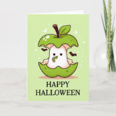 Carte Fantôme mignon Dans Pomme Verte Avec Halloween Wor (Devant)