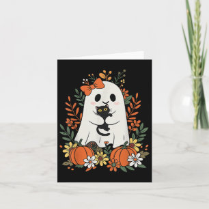 Carte Fantôme Mignon Vintage Avec Chat Noir Et Citrouill
