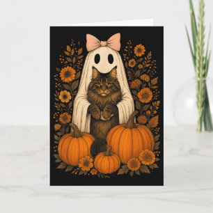 Carte Fantôme vintage d'Halloween tenant un chat Maine C