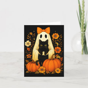 Carte Fantôme vintage d'Halloween tenant un chat noir gr