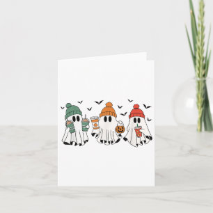 Carte Fantômes d'Halloween Boire Café Couleurs d'automne
