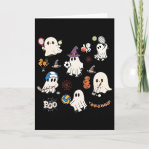Carte Fantômes d'Halloween jouant au tennis de soccer de