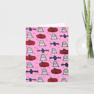 Carte Fantômes d'Halloween rose, chauves-souris et Jack 