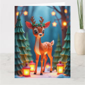 Carte Faon doux dans une scène de Noël en forêt enneigée (Devant)