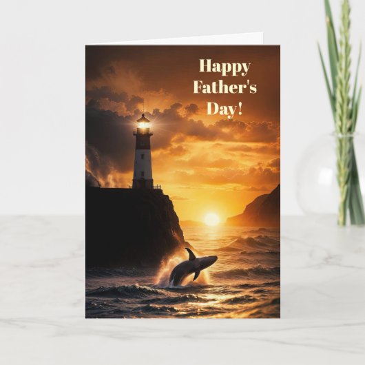 Carte Fathers Day with Lighthouse Whale Sunset Ocean (Devant)