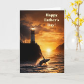 Carte Fathers Day with Lighthouse Whale Sunset Ocean (Fleur jaune)