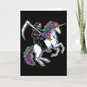 Carte Faucheuse chevauchant licorne squelette arc-en-cie