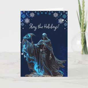 Carte Faucheuse Flocon de Neige Bleu Noël Horreur Drôle