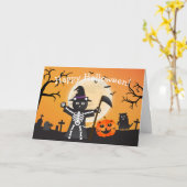 Carte Faucheuse Halloween Cat Grim (Fleur jaune)