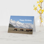 Carte Faune Bison Mountains Photo Neige Anniversaire (Fleur jaune)