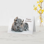 Carte Faune Buffalo Photo Neige Anniversaire (Fleur jaune)