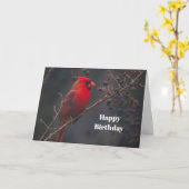 Carte Faune Cardinal Rouge Anniversaire (Fleur jaune)