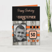 Carte Faux bois rustique 50ème anniversaire de la photo  (Devant)