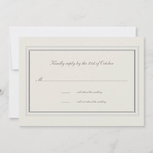 Carte Faux Cadre Embossé Ecru Réponse Mariage Formelle (Devant)