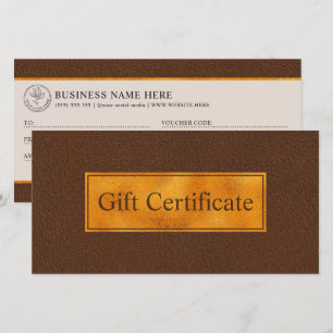 Carte Faux cuir marron et certificat-cadeau en feuille d