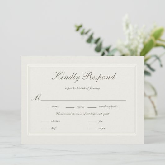Carte Faux Embossé Formel Élégant Repas de Mariage RSVP (Debout devant)