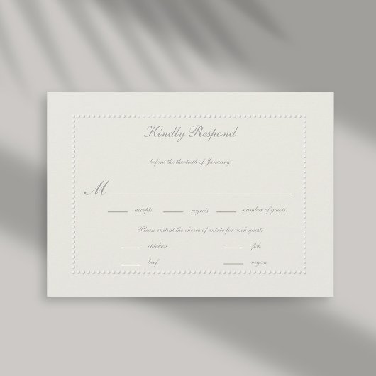 Carte Faux Embossés Écru Formel Mariage Repas RSVP