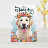 Carte Faux Foil Chien Doré Maman (Fleur jaune)