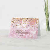 Carte Faux Gold Foil Confetti Élégantes Écluses Bienvenu (Devant)