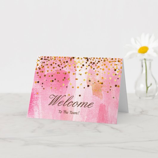 Carte Faux Gold Foil Confetti Élégantes Écluses Bienvenu (Petite plante)