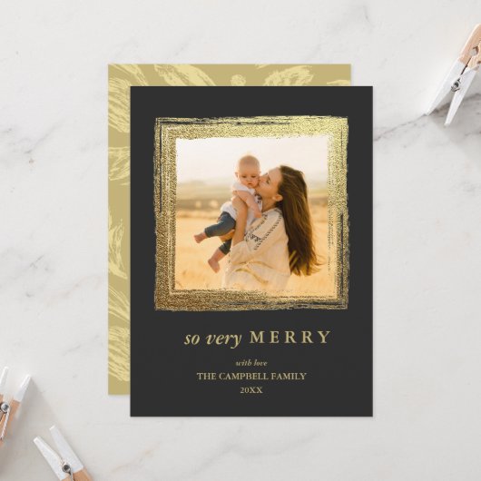 Carte Faux Gold Frame Happy Holidays Christmas Photo (Devant/Arrière en situation)