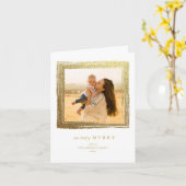 Carte Faux Gold Frame Vacances Noël Photo Blanc (Fleur jaune)