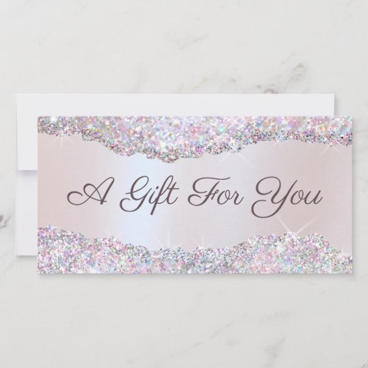 Carte Faux iridescente rose parties scintillant feuille (Devant)