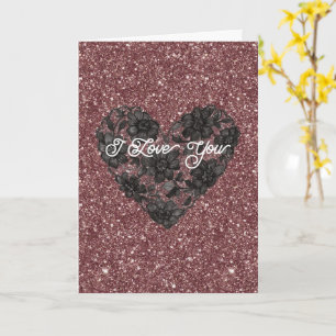 Carte Faux lace floral cœur noir blanc