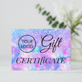 Carte faux parties scintillant opale certificat cadeau (Debout devant)