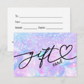 Carte faux parties scintillant opale certificat cadeau (Devant / Derrière)