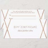 Carte Faux Rose Gold Géométrique | Certificat cadeau (Devant / Derrière)