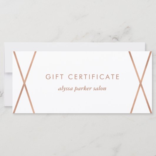 Carte Faux Rose Gold Géométrique | Certificat cadeau (Devant)