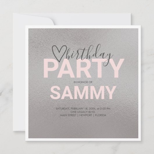 Carte Faux Silver et Pink fête d'anniversaire (Devant)
