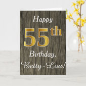 Carte Faux Wood, Faux Gold 55e anniversaire + Nom person (Fleur jaune)