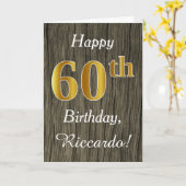 Carte Faux Wood, Faux Gold 60e anniversaire + Nom person (Fleur jaune)