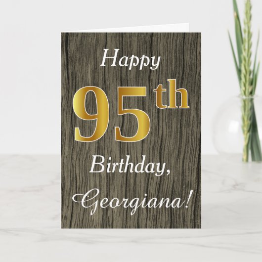 Carte Faux Wood, Faux Gold 95e anniversaire + Nom person (Devant)