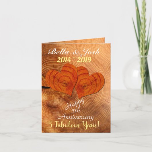 Carte Faux Wood personnalisé 5e anniversaire Mariage (Devant)