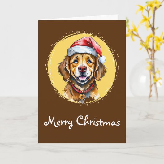 Carte Favoris de Noël animal amusant - Chien 1 (Fleur jaune)
