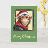 Carte Favoris de Noël animal amusant - Singe 2 (Fleur jaune)