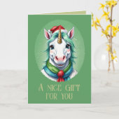 Carte Favoris de Noël animal amusant - Unicorne 1 (Fleur jaune)