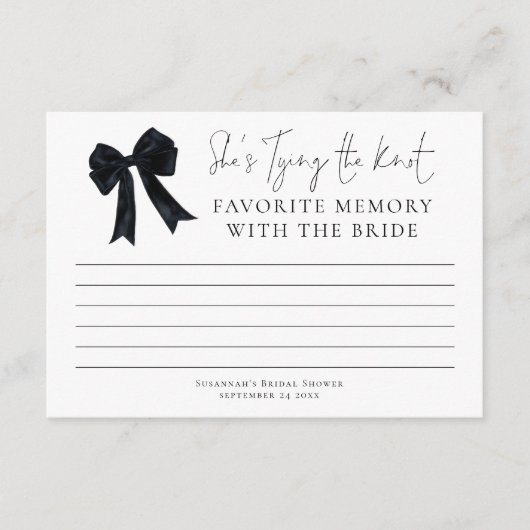 Carte Favorite Memory With Bride Black Bow Bridal Shower (Devant)