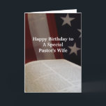 Carte FB de l'épouse du PASTEUR de joyeux anniversaire<br><div class="desc">La bible ouverte avec le contexte de drapeau salue l'épouse du pasteur avec des souhaits de joyeux anniversaire.  Écriture sainte et vers à l'intérieur.</div>