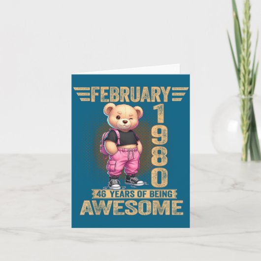Carte February 1980 46th Birthday 46 Year Teddy Bear Bei (Devant)